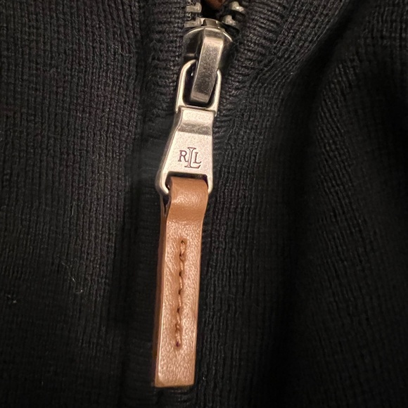 NEW RALPH LAUREN Cotton-blend Zip-up Moto Jacket In Polo Black/ Cuoio - Picture 8 of 14